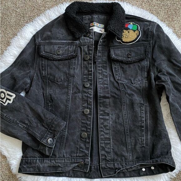 2APM Hater Proof Black Jean Jacket Button Front Embroidered Faux Sherpa Detail - Picture 15 of 16